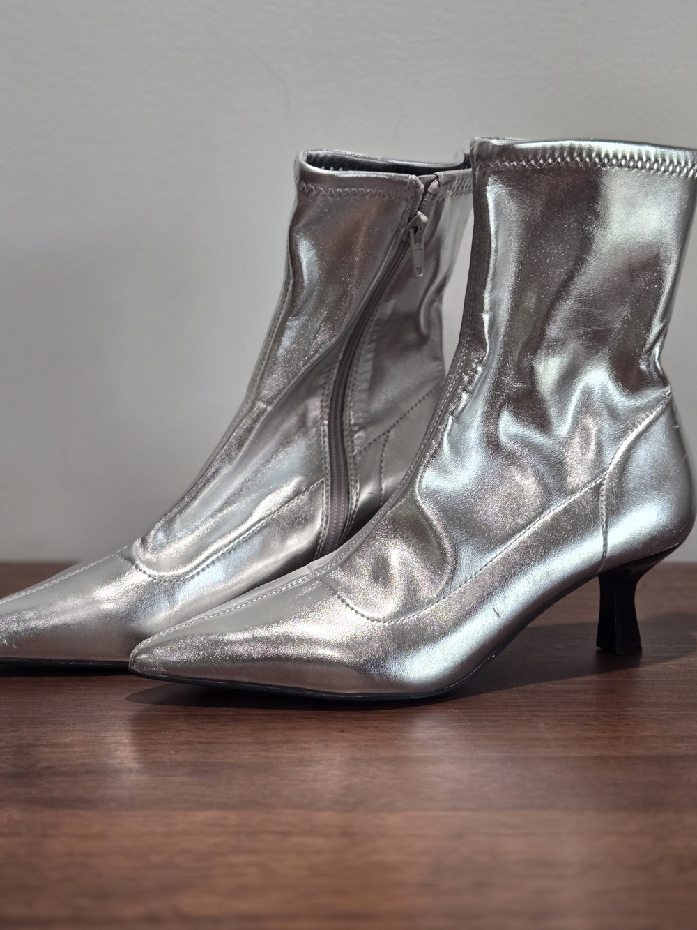 Abound Silver Pointed-Toe Mid-Heel Ankle Boots